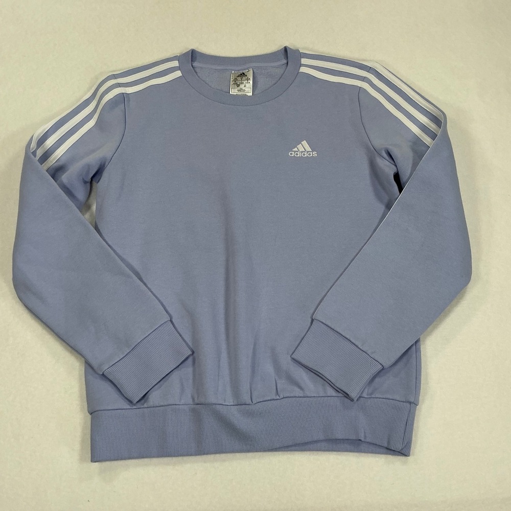 Adidas Essentials 3-Stripes Crewneck Sweatshirt Blue Fleece Womens Small 1931